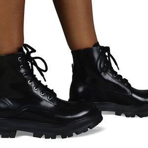 Alexander McQueen Wander Black Patent Combat Boots